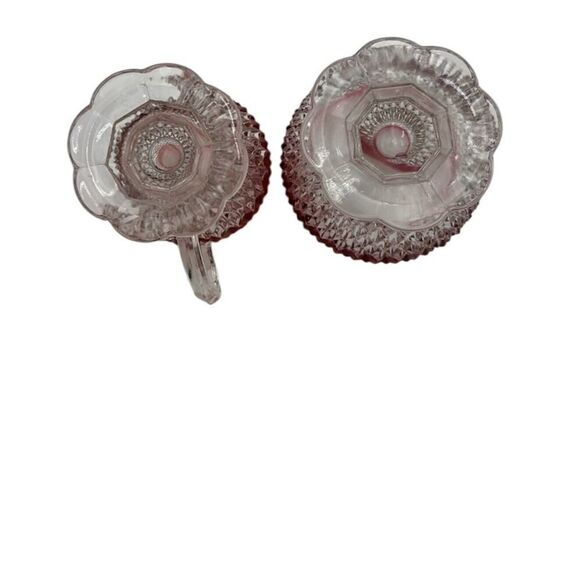 Vintage Indiana Glass Ruby Red Trim Diamond Point Cream and Sugar Set - Picture 7 of 11